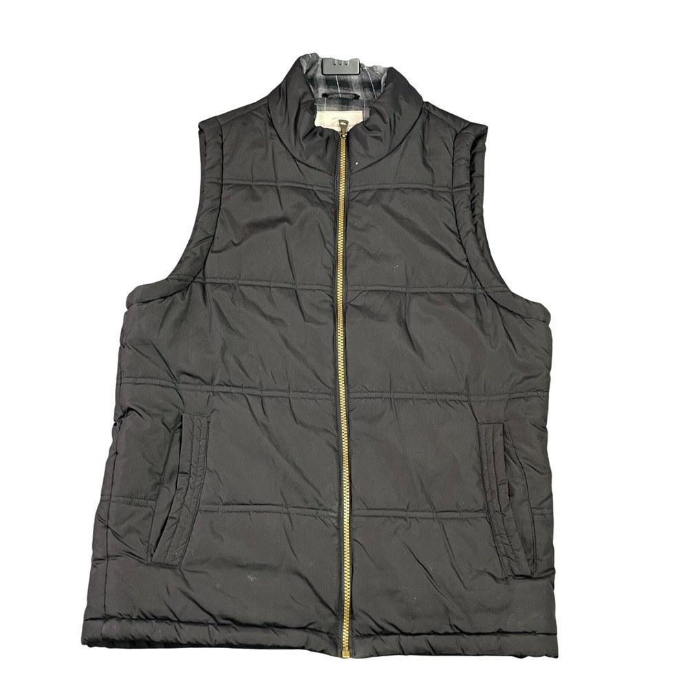Weatherproof Vintage Puffer Vest Mens Medium Black Plaid Lined Quilted Full Zip